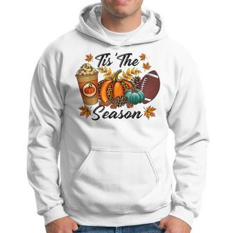 Tis The Season Spicy Latte Pumpkin Fall Leave Football Hoodie - Thegiftio UK