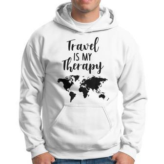Travel Is My Therapy World Map Traveling Vacation Beach Gift  Traveling Funny Gifts Hoodie