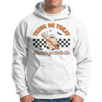 Trick Or Treat Brush Your Th Ghost Halloween Dentist Hoodie - Seseable