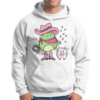 Western Cowgirl Hat Boots Cottagecore Frog Cow - Pink Gifts For Frog Lovers Funny Gifts Hoodie | Mazezy