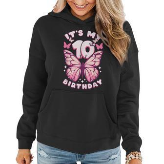 10Th Birthday Girl 10 Years Butterflies And Number 10 Women Hoodie - Monsterry