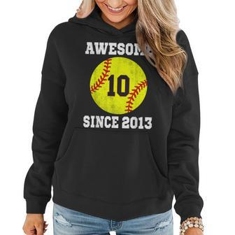 10Th Birthday Girl Softball Lover 10 Years Old Vintage Women Hoodie - Seseable