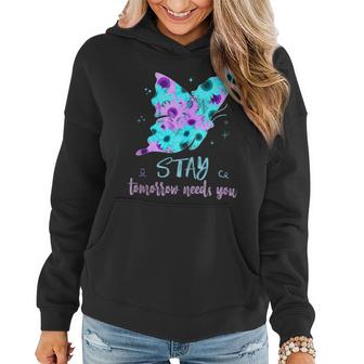 Stay Tomorrow Needs You Suicide Prevent Butterfly Sunflower  Women Hoodie