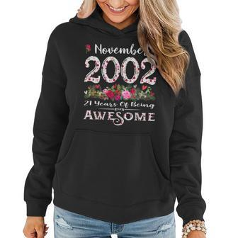 21 Year Old Born In November 2002 Bday Floral 21St Birthday Women Hoodie | Mazezy