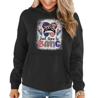 4Th Of July Fireworks Just Here To Bang Messy Bun Sunglasses Women Hoodie - Monsterry AU