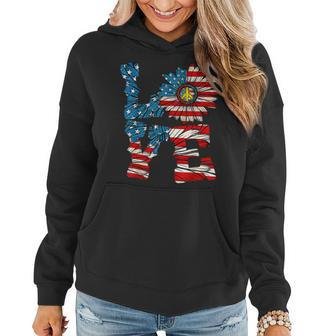 4Th Of July Love Peace Sunflower Patriotic American Flag Usa Women Hoodie - Monsterry UK