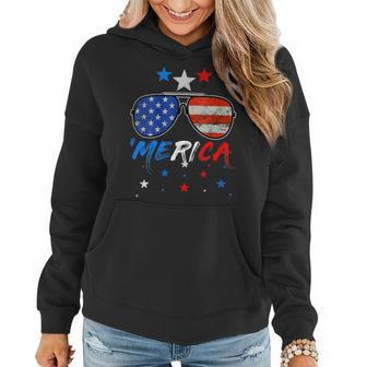 4Th Of July Merica Sunglasses All America Usa Flag Vintage Women Hoodie - Monsterry