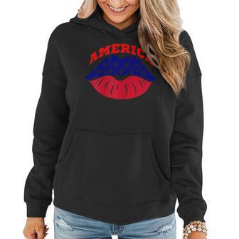 4Th Of July Top Lips American Flag Gift For Womens Women Hoodie | Mazezy