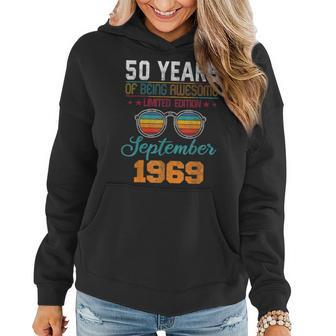 50Th Birthday Fifty Years Of Being Awesome September Gift Women Hoodie - Thegiftio UK
