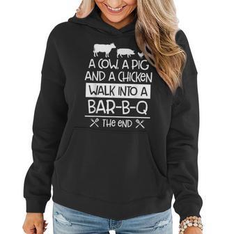 A Cow A Pig And A Chicken Walk Into A Bar B Q The End - Bbq Women Hoodie - Thegiftio UK