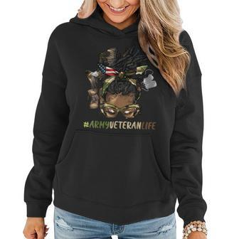 African Afro Messy Bun Loc Army Veteran Soldier Mother Wife Women Hoodie | Mazezy