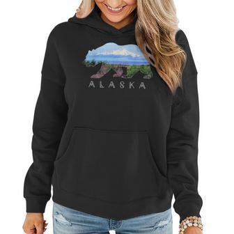 Alaskan Bear With Wildflowers & Mountain Snow Women Hoodie | Mazezy