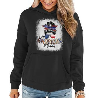 All American Mama Proud Mom Messy Bun Patriotic 4Th Of July Women Hoodie | Mazezy