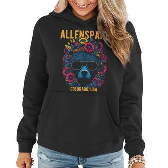 Allenspark Colorado Usa Bear With Sunglasses Flowers Women Hoodie | Mazezy