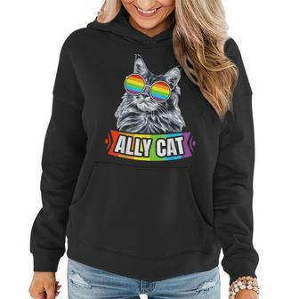 Ally Cat Straight Lgbt Supporter Gay Pride Ally Rainbow Women Hoodie | Mazezy