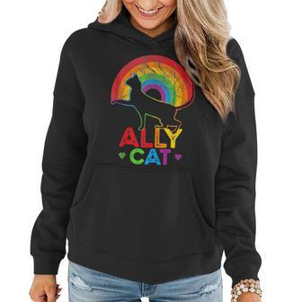 Allycat Lgbt Cat With Ally Pride Rainbow Women Hoodie - Seseable