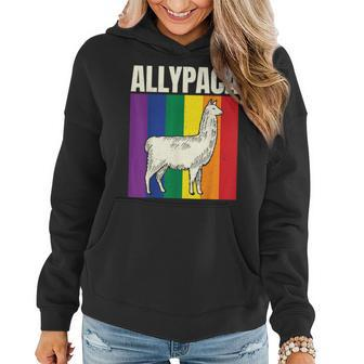 Allypaca Rainbow Alpaca Pun Gay Pride Ally Lgbt Joke Flag  Women Hoodie