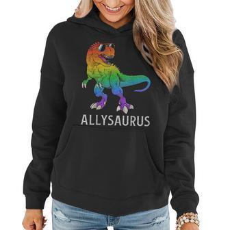 Allysaurus Dinosaur In Rainbow Flag Ally Lgbt Gay Pride Boy Women Hoodie | Mazezy