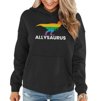 Allysaurus Dinosaur In Rainbow Flag For Ally Lgbt Gay Pride Women Hoodie | Mazezy