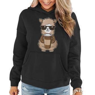 Alpaca Drinking Coffee Funny Llama And Coffee Lover Gifts Women Hoodie | Mazezy