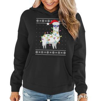 Alpaca Santa Lights Christmas Ugly Christmas Sweater Women Hoodie - Seseable