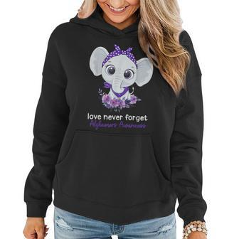 Alzheimer's Awareness Elephant Purple Flower Warrior Support Women Hoodie - Monsterry DE