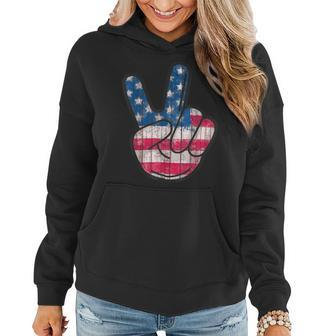 American Flag Peace Sign Hand 4Th Fourth Of July Women Hoodie - Monsterry AU