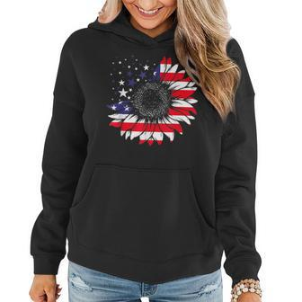 American Flag Sunflower Red White Blue Tie Dye 4Th Of July Women Hoodie | Mazezy