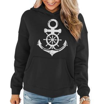Anchor With Ship Sring Wheel Nautical Vintage Sailor Women Hoodie | Mazezy AU