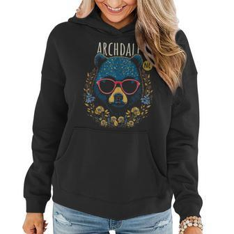 Archdale Nc Fun Bear Wearing Glasses Flowers Women Hoodie | Mazezy