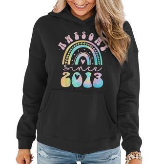 Awesome Since 2013 10 Year Old Rainbow Tie Dye 10Th Birthday Women Hoodie - Thegiftio UK