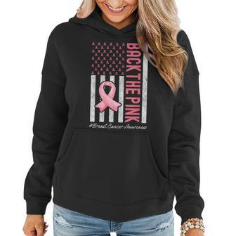 Back The Pink Breast Cancer Awareness Us Flag Women Hoodie - Seseable