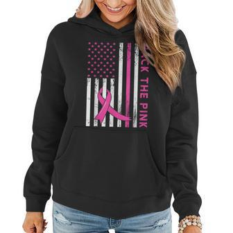 Back The Pink Ribbon Flag Breast Cancer Warrior Women Hoodie - Seseable