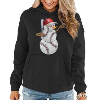 Baseball Snowman Balls Baseball Hat Snow Christmas Women Women Hoodie - Seseable