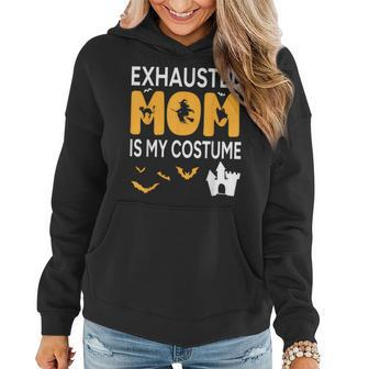 Bat Witch Pumpkin Halloween Day Exhausted Mom Is My Costume Women Hoodie | Mazezy UK