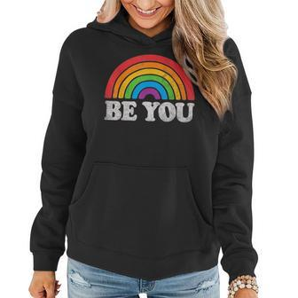 Be You Pride Lgbtq Gay Lgbt Ally Rainbow Flag Retro Galaxy  Women Hoodie