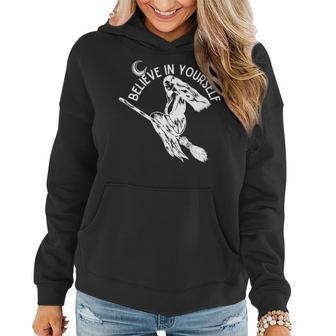 Believe In Yourself Flying Witch White Text Women Hoodie - Monsterry DE