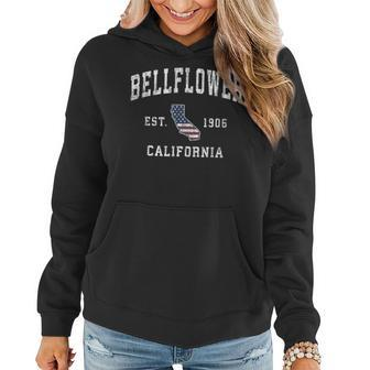 Bellflower California Ca Vintage American Flag Sports Women Hoodie | Mazezy