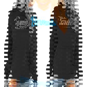 Bermuda Horseshoe Bay Beach With Blue Text Women Hoodie - Thegiftio