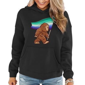 Bigfoot Gay Pride Lgbt Rainbow Mlm Flag Sasquatch Women Hoodie | Mazezy