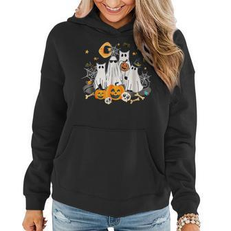 Black Cats In Ghost Costume Cute And Halloween Women Hoodie - Monsterry
