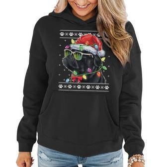 Black Pug Christmas Tree Dog Mom Dad Ugly Sweater Christmas Women Hoodie - Seseable