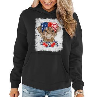 Bleached 4Th Of July Long Haired Calf Usa Patriotic Cow Women Hoodie - Monsterry UK