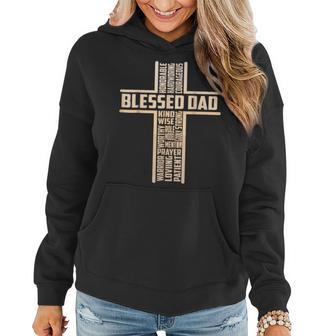 Blessed Dad Fathers Day Cross Christian Papa Pop Husband Women Hoodie - Seseable