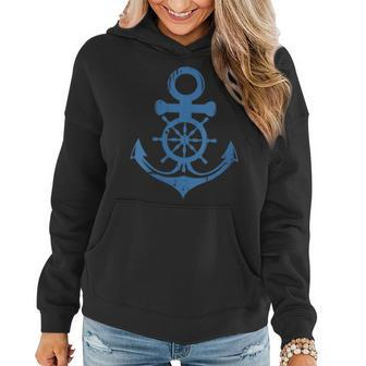 Blue Anchor And Ship Sring Wheel Maritime Sailor Nautical Women Hoodie | Mazezy