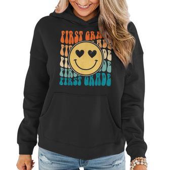 Boho Vintage Retro Groovy Smile 1St First Grade Teacher Women Hoodie - Monsterry