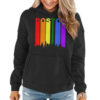 Boston Massachusetts Lgbtq Gay Pride Rainbow Skyline Women Hoodie | Mazezy
