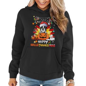 Boston Terrier Dog Halloween And Merry Christmas Women Hoodie - Monsterry