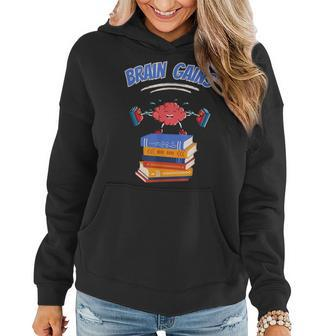 Brain Gains Reading Teacher Book Lover Back To School Funny Gifts For Teacher Funny Gifts Women Hoodie | Mazezy