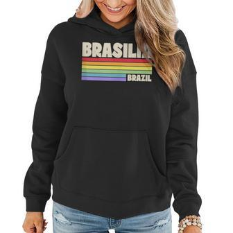 Brasilia Brazil Rainbow Gay Pride Merch Retro 70S 80S Queer Women Hoodie | Mazezy